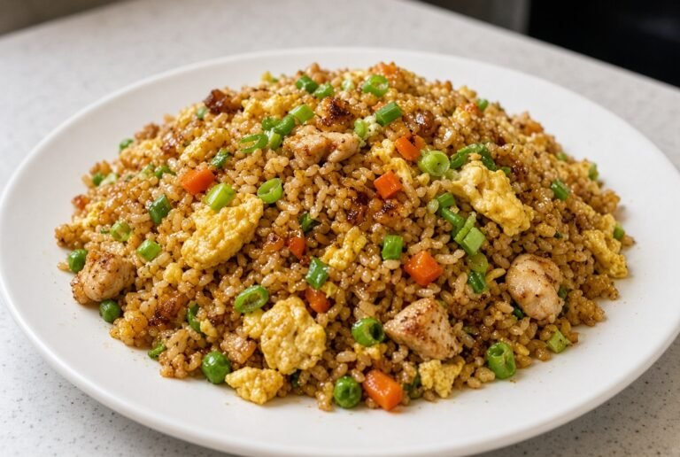 Fried rice with egg, vegetables, and green onion