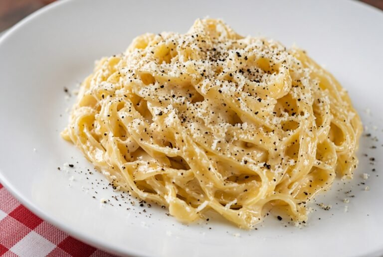 Creamy fettuccine Alfredo with parmesan and black pepper