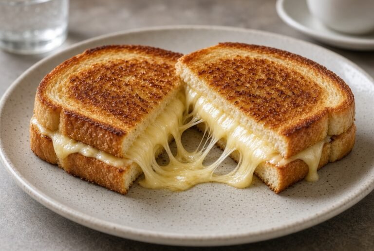 Grilled cheese sandwich with melted cheese pull