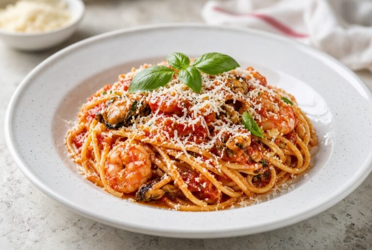 Spaghetti with tomato sauce and grated cheese