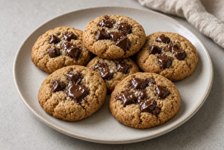 Fresh chocolate chip cookies on a plate