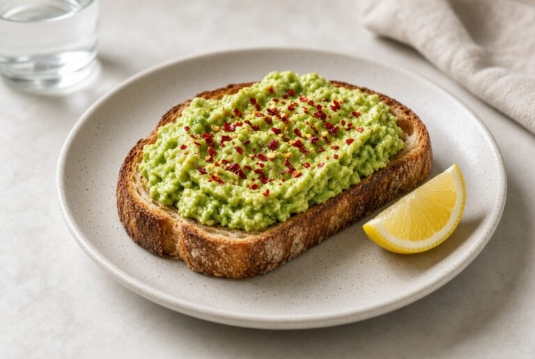 Avocado toast with chili flakes and lemon on sourdough