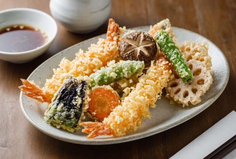 Shrimp and vegetable tempura with dipping sauce