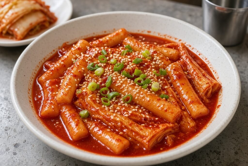 Korean tteokbokki spicy rice cakes in gochujang sauce