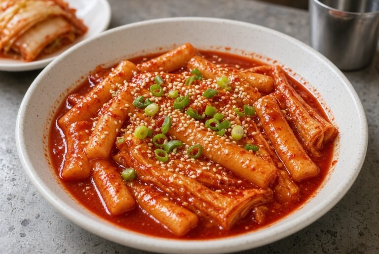 Korean tteokbokki spicy rice cakes in gochujang sauce